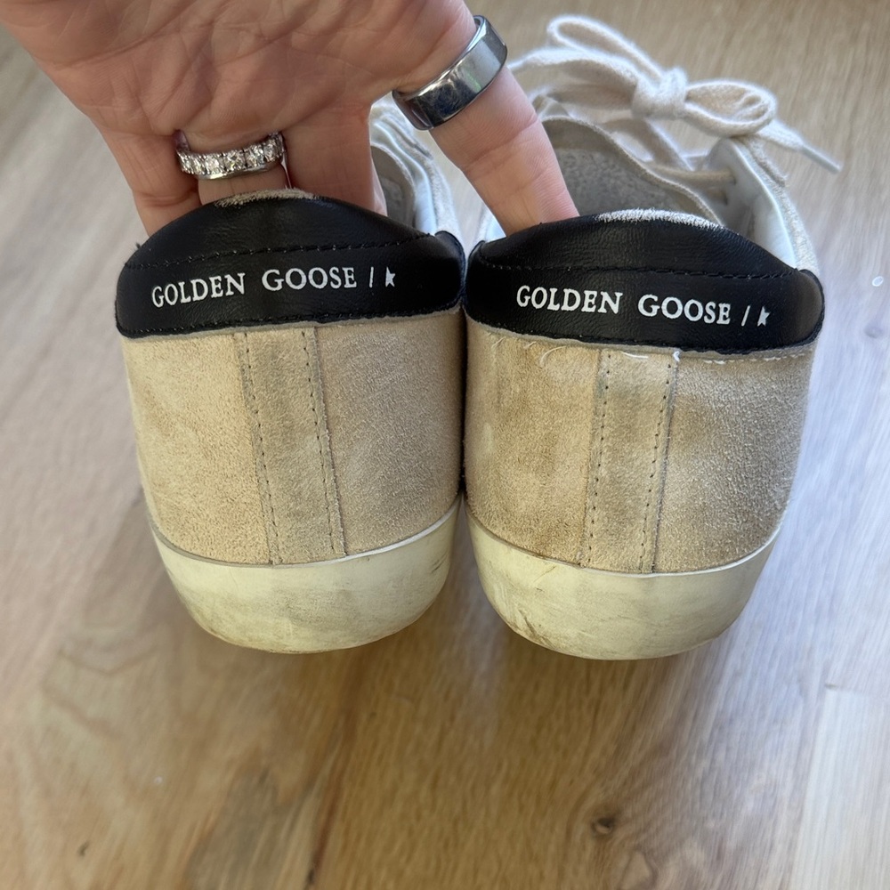 Golden Goose Women’s Cream Suede Sneakers with Silver Glitter Star - Picture 3 of 4